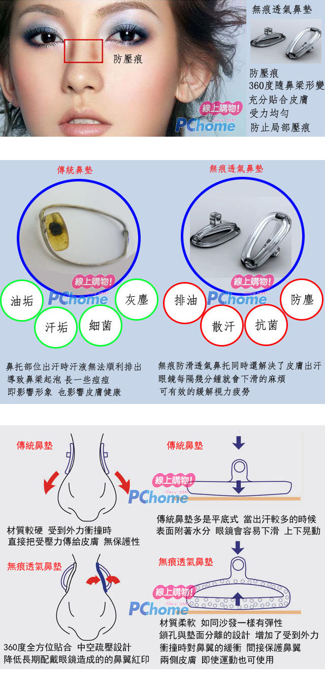 ３付裝 眼鏡專用 中空舒壓設計透氣抗菌防滑矽膠鼻墊贈螺絲起子 鼻墊螺絲 Pchome 24h購物