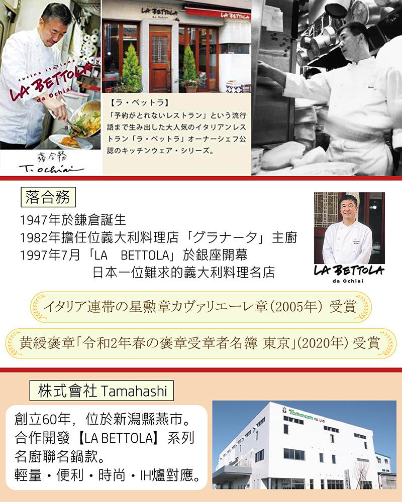 日本落合務la Bettola名廚輕量不沾鍋22cm 附玻璃鍋蓋ih對應 Pchome 24h購物