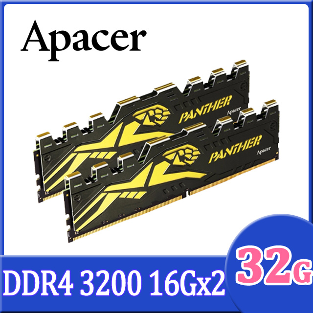 Apacer Panther DDR4 3200 32G 黑豹桌上型超頻記憶體(16GBx2)