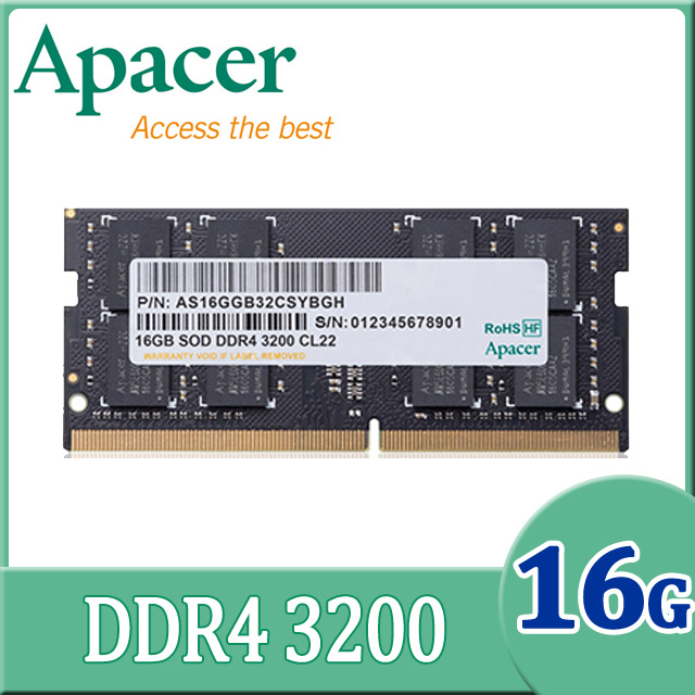 Apacer 16GB DDR4 3200 1024x8 筆記型記憶體