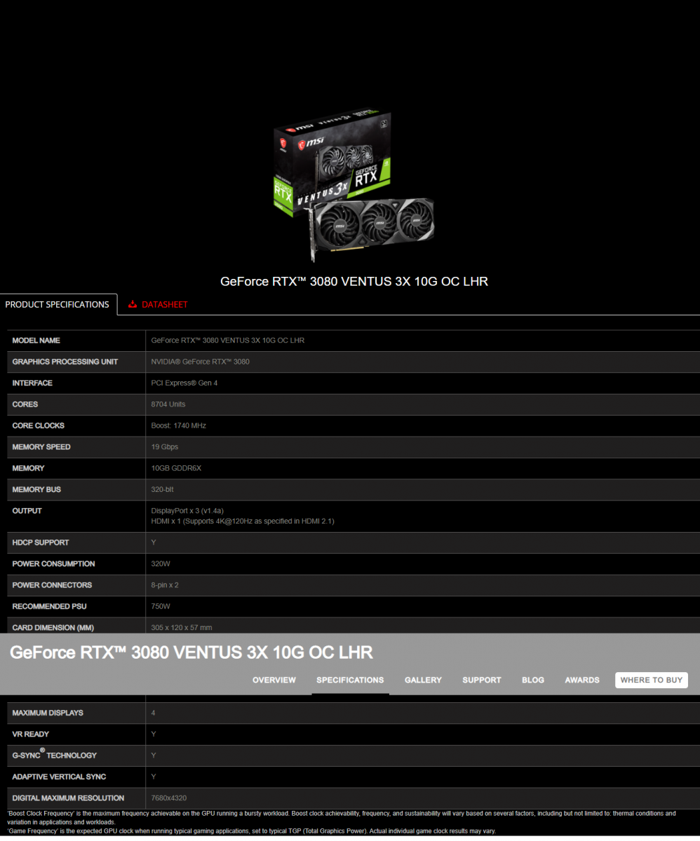 微星MSI RTX 3080 10G VENTUS 3X OC LHR PCI-E顯示卡- PChome 24h購物