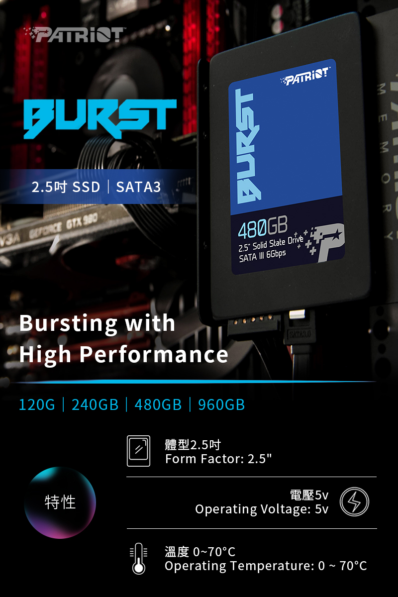 Patriot美商博帝burst 480g 2 5吋ssd固態硬碟 Pchome 24h購物