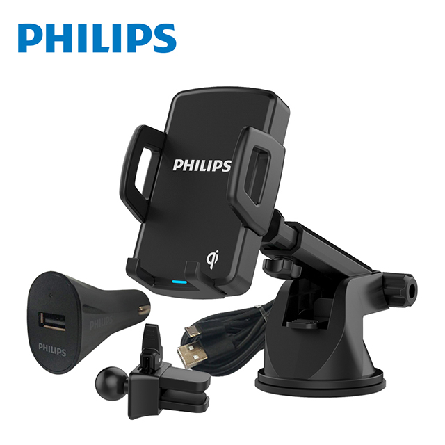 Philips 飛利浦車用qi無線充電兩用手機支架 附車充 Dlp9365 Pchome 24h購物
